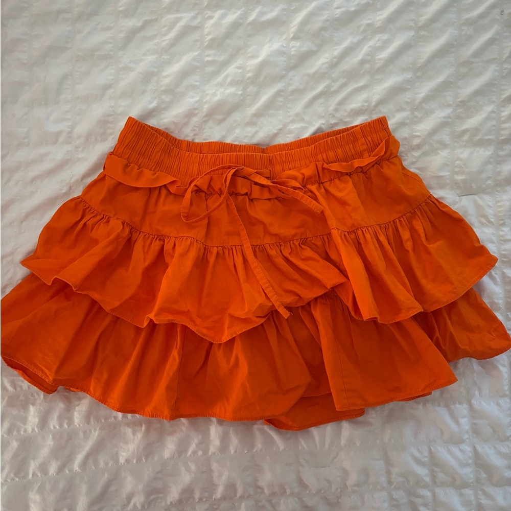 Day + Moon Orange Ruffled Skort